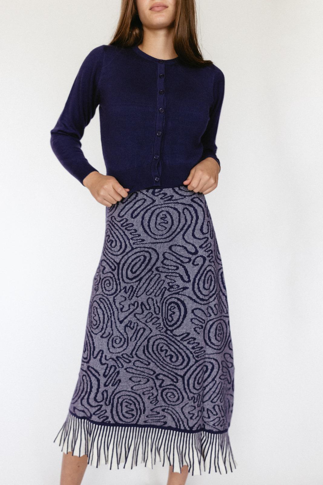 Navy Swirl Print Ruffle Skirt - Navy - Posh New York