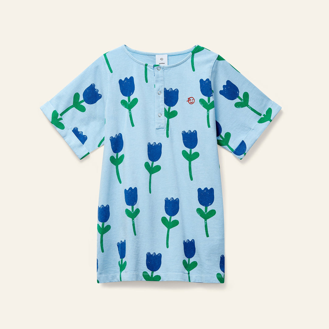 Onda Dress with Tulips - Bird Blue - Posh New York