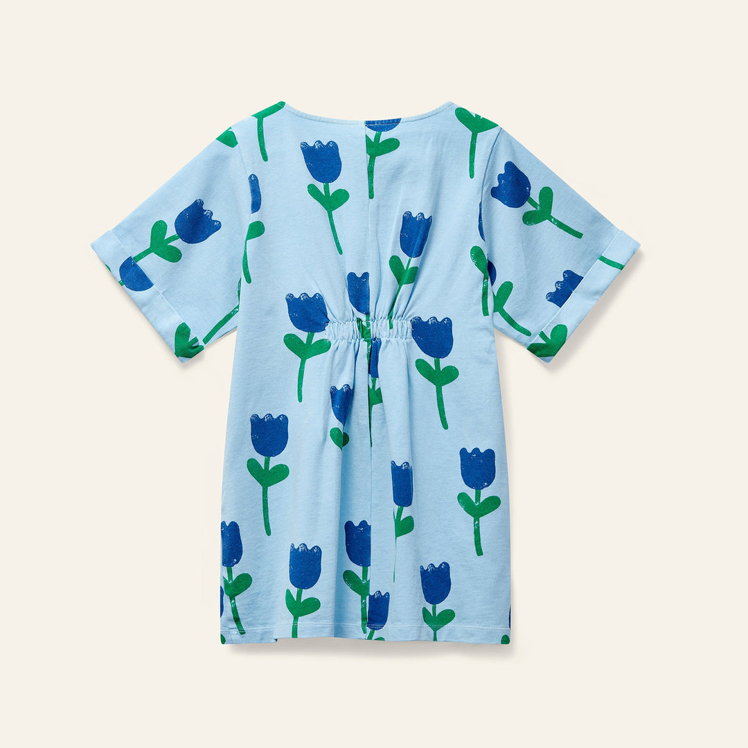 Onda Dress with Tulips - Bird Blue - Posh New York