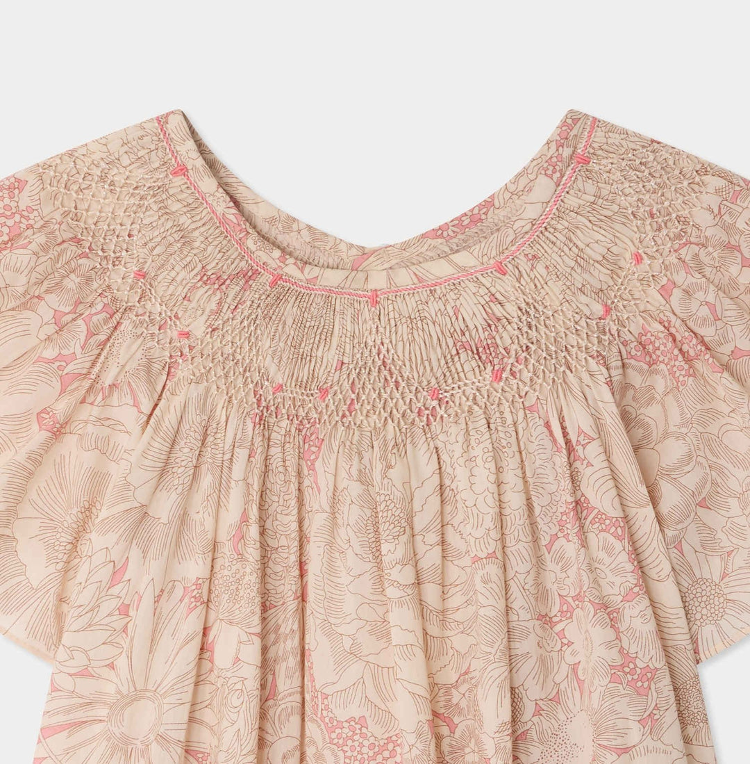 Pink Floral Cap Sleeve Dress - Fl Rose Moyen 522 - Posh New York