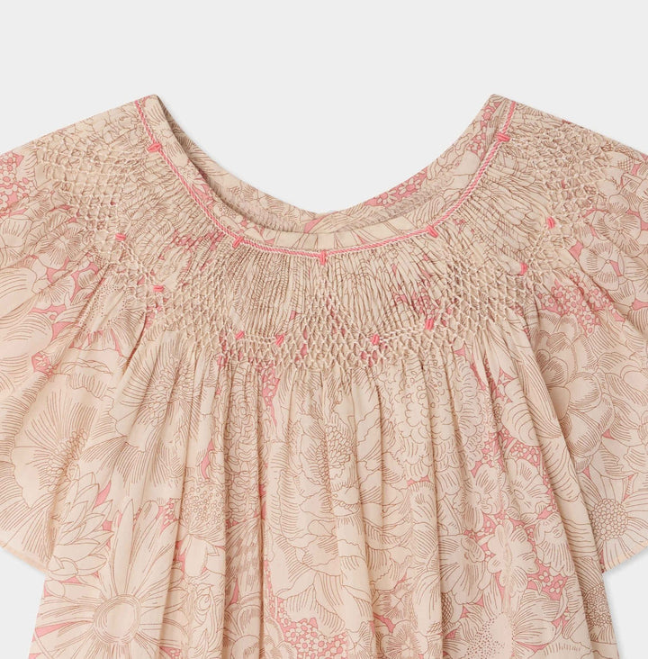 Pink Floral Cap Sleeve Dress - Fl Rose Moyen 522 - Posh New York