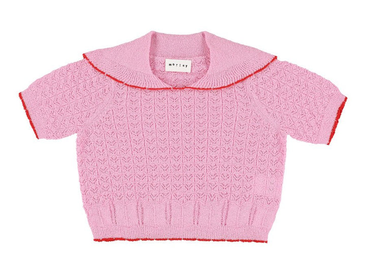 Pink Kitted Sweater With Collar - Candy - Posh New York