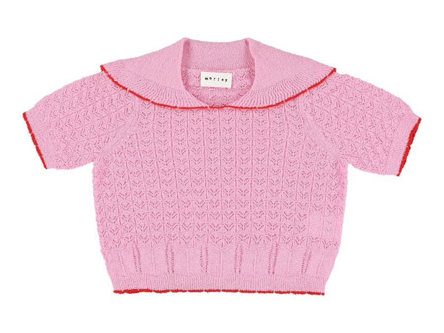 Pink Kitted Sweater With Collar - Candy - Posh New York