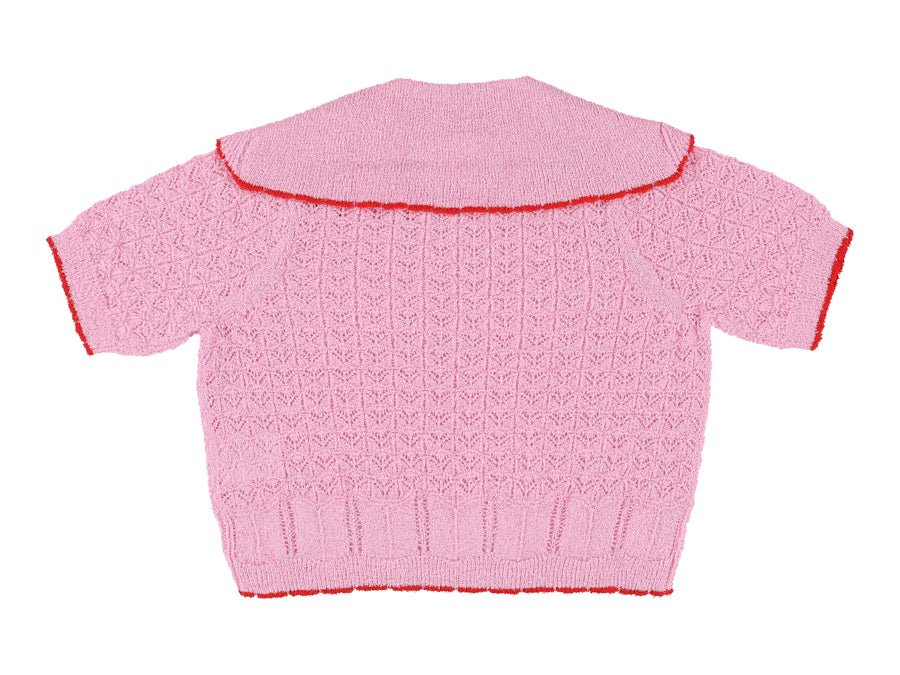 Pink Kitted Sweater With Collar - Candy - Posh New York
