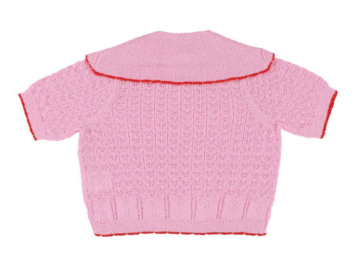 Pink Kitted Sweater With Collar - Candy - Posh New York