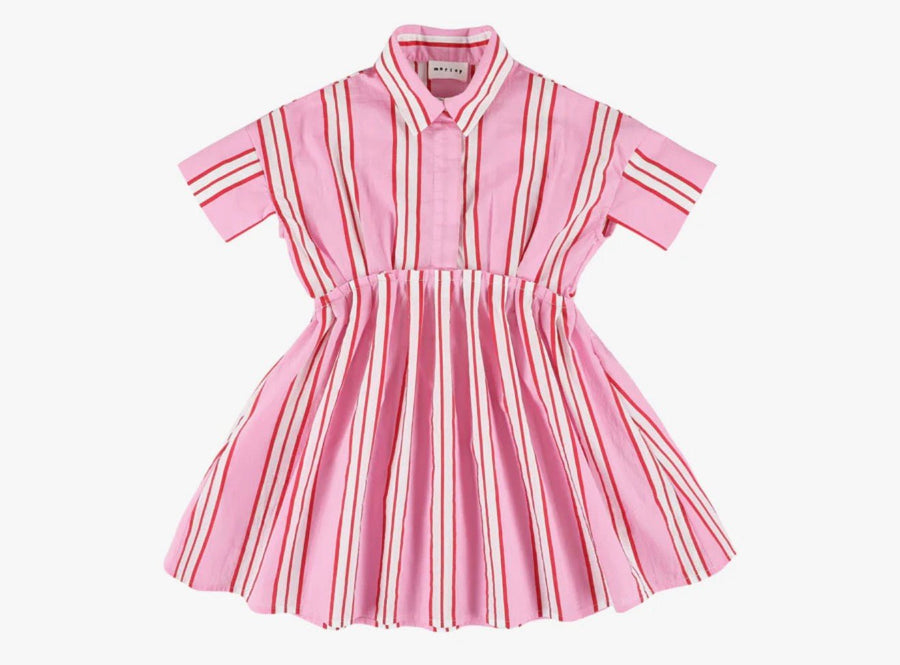 Pink Pinstriped Dress With Collar - Pink - Posh New York