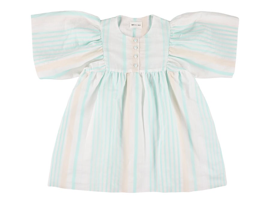 Pinstriped Dress With Balloon Sleeves - Mint - Posh New York