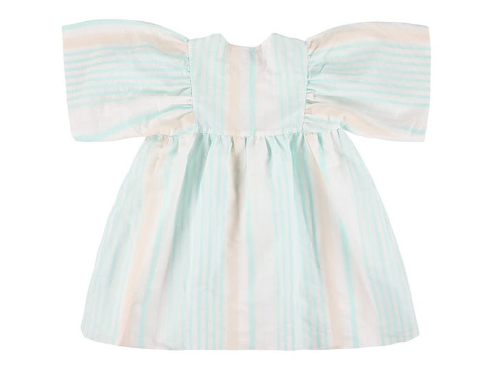 Pinstriped Dress With Balloon Sleeves - Mint - Posh New York
