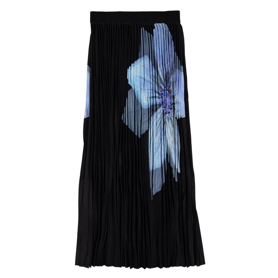 Pleated Maxi Skirt with Floral - Black - Posh New York