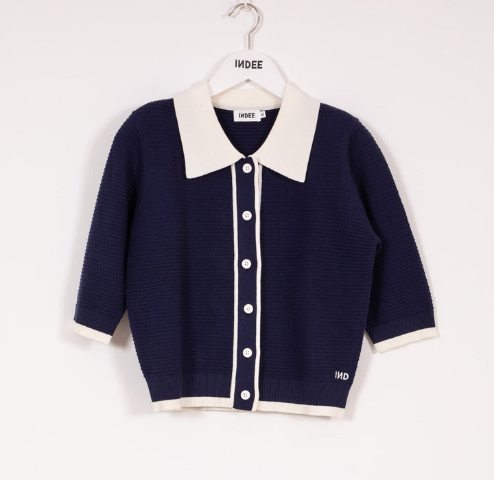 Polo Collar Cardigan Short SL - Navy - Posh New York