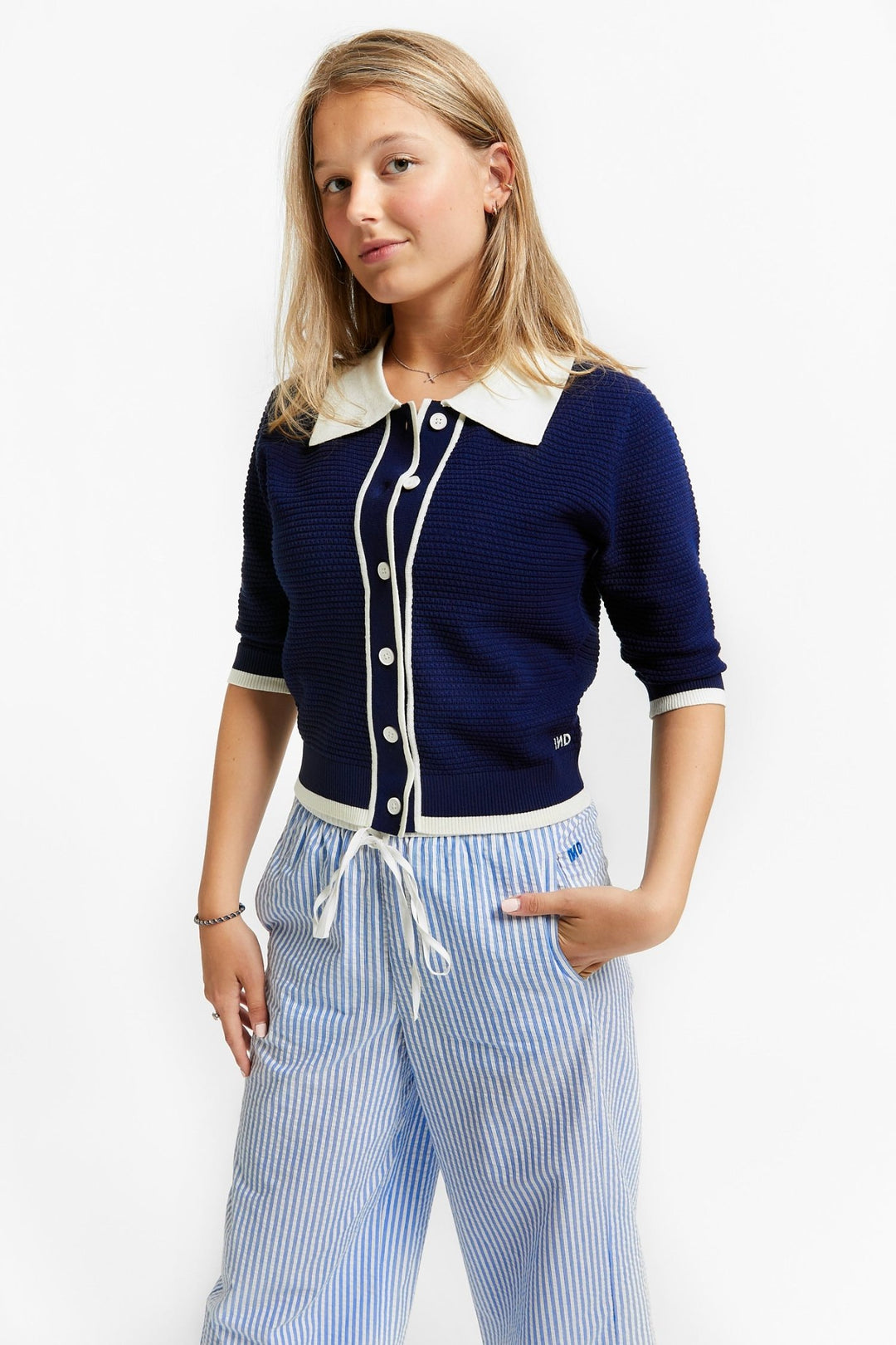 Polo Collar Cardigan Short SL - Navy - Posh New York