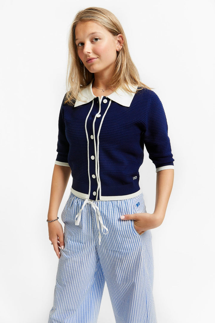 Polo Collar Cardigan Short SL - Navy - Posh New York