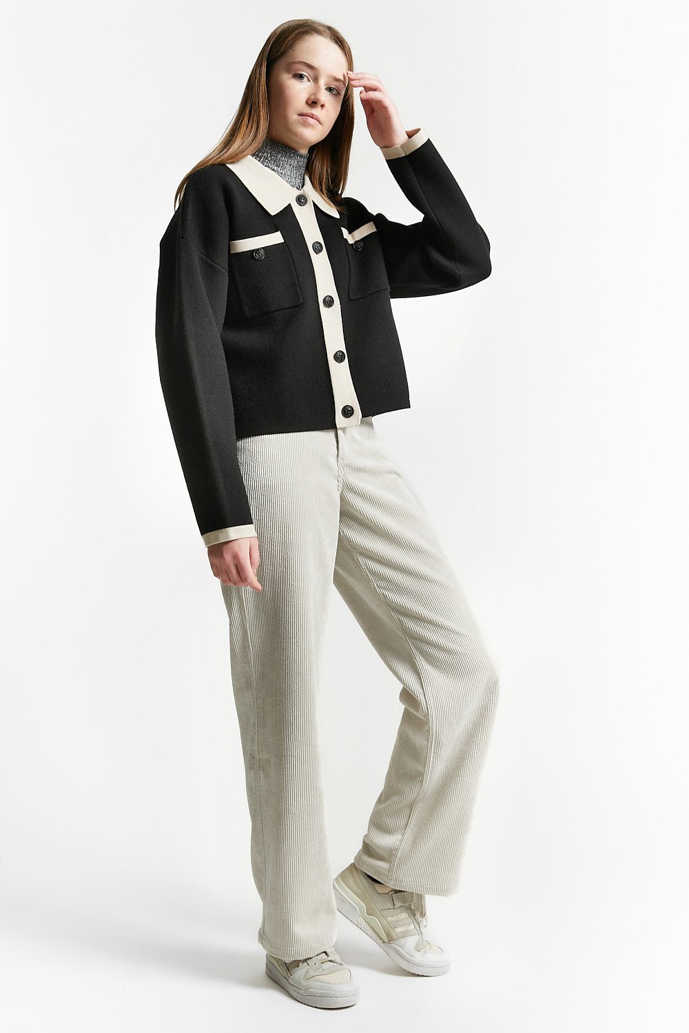 Polo Knit Cardigan - Black - Posh New York