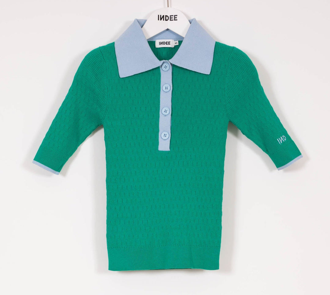 Polo Pullover With Contrast - Green - Posh New York