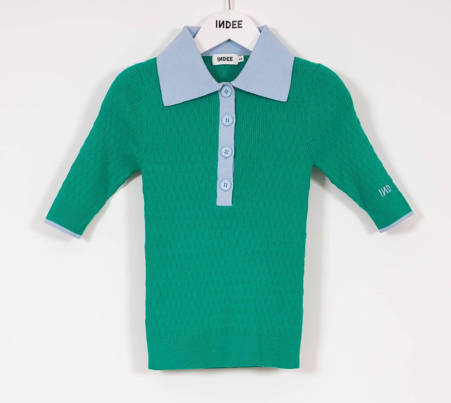 Polo Pullover With Contrast - Green - Posh New York