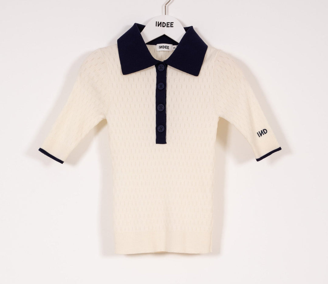 Polo Pullover With Contrast - Off White - Posh New York