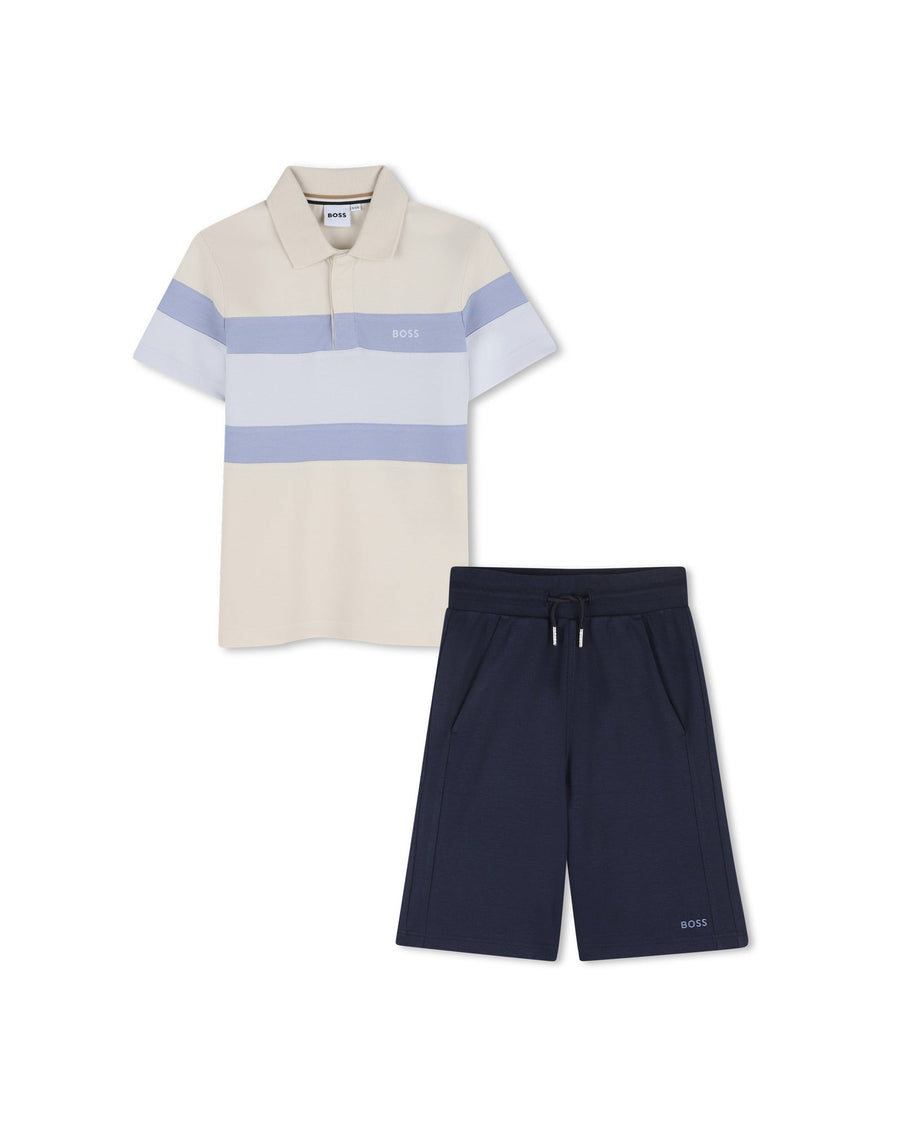 Polo Shirt With Colored Stripes And Boss Logo - 21C Sand - Posh New York