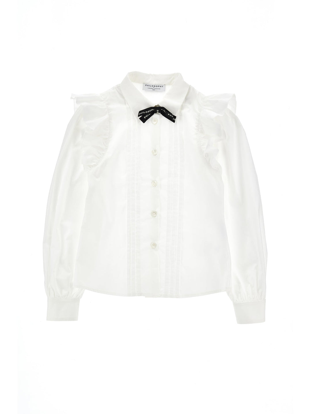 Poplin Blouse With Removable Logo Bow On Neck - 0001 White - Posh New York