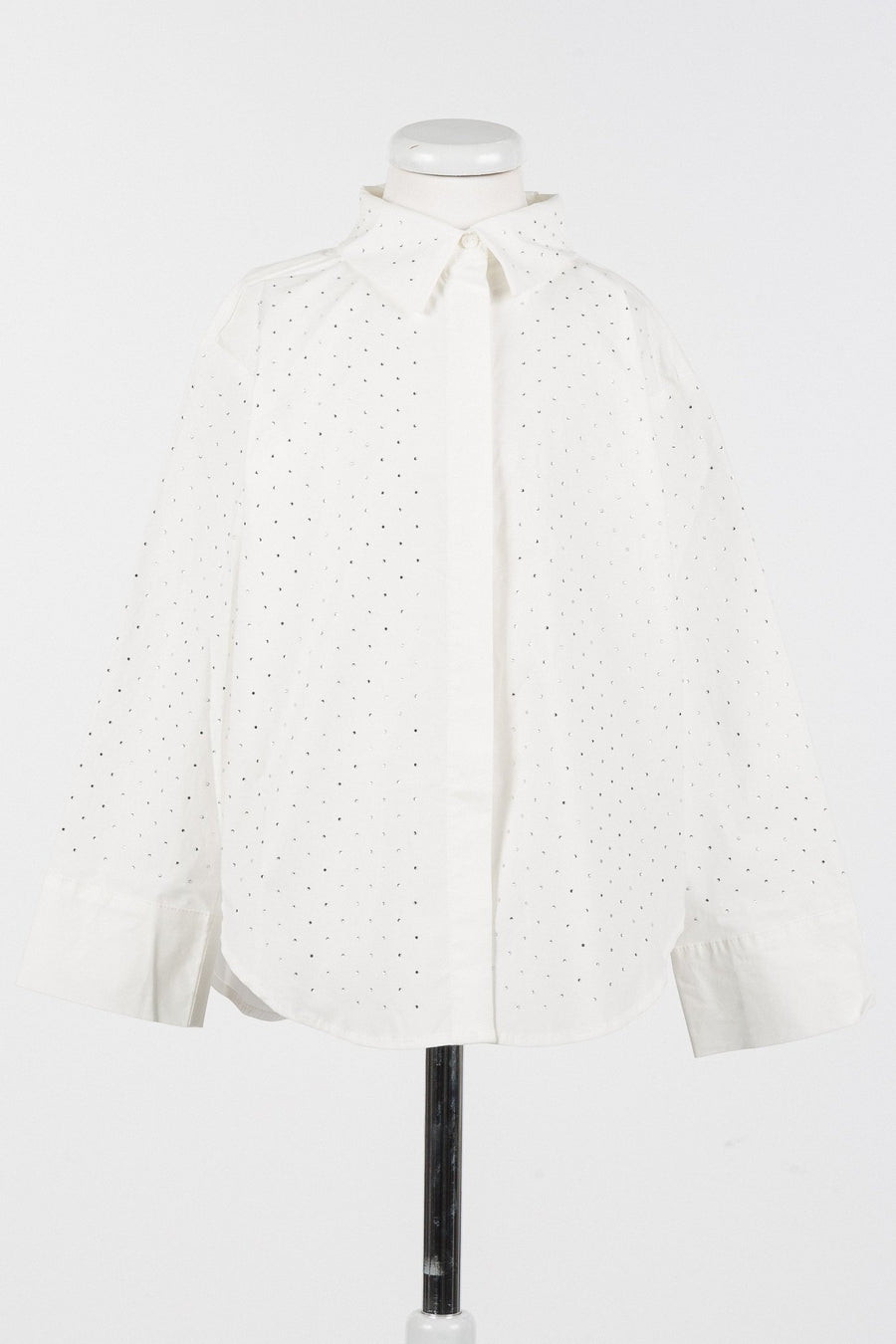 Poplin Shirt with Rhinestones - White - Posh New York
