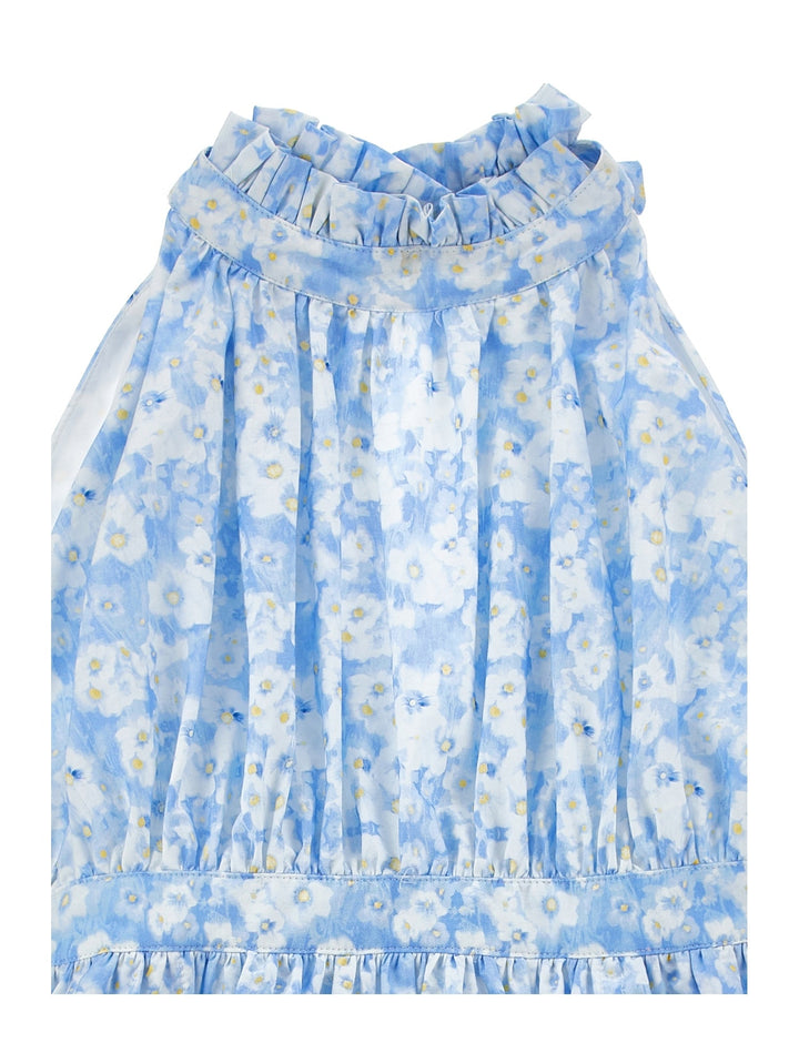 Printed Dress with Halter Neck - White Blue - Posh New York