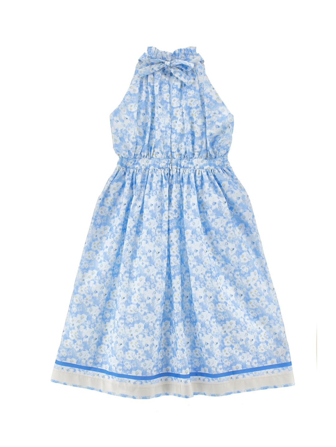 Printed Dress with Halter Neck - White Blue - Posh New York