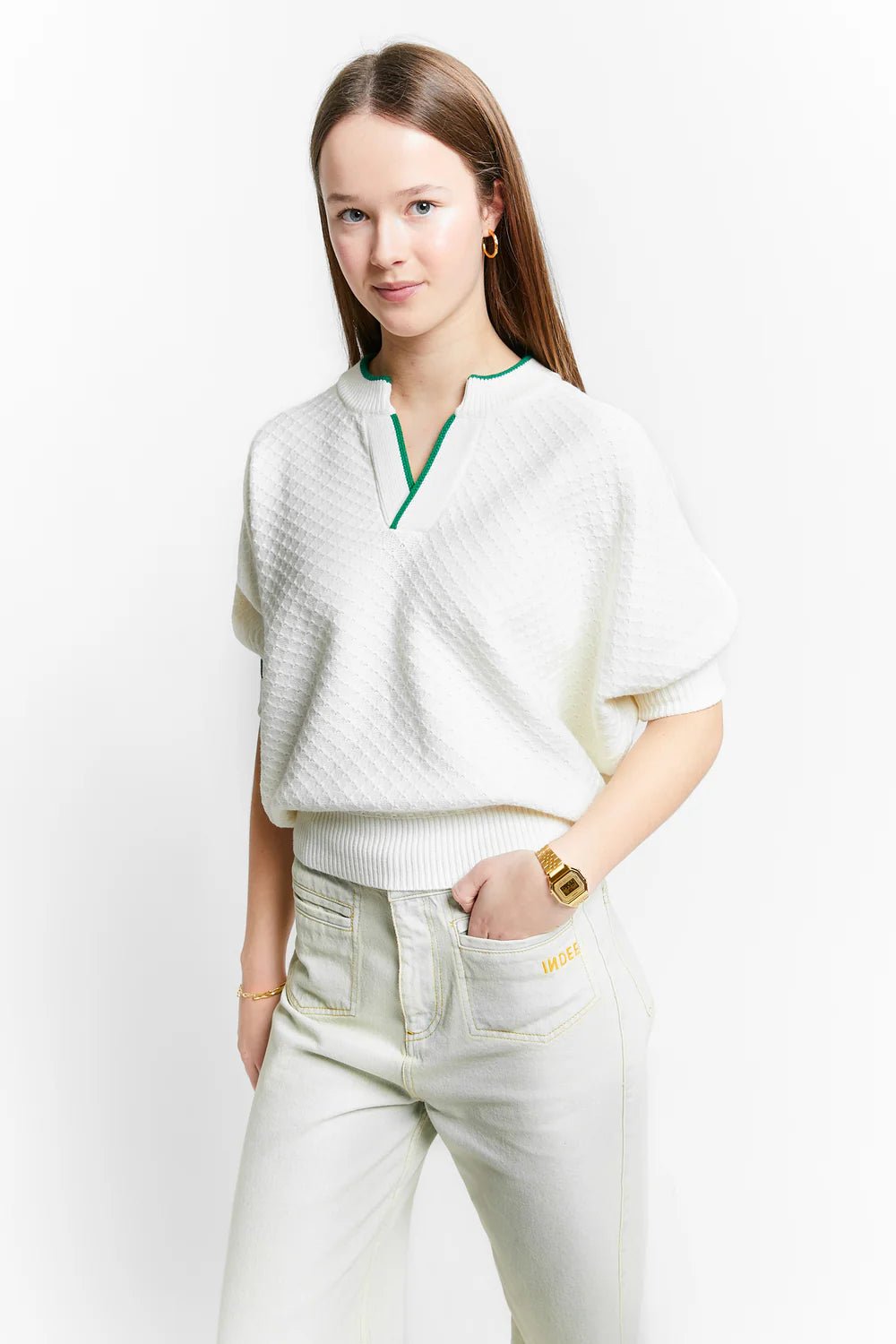 Pullover Tunisian Collar - Off White - Posh New York