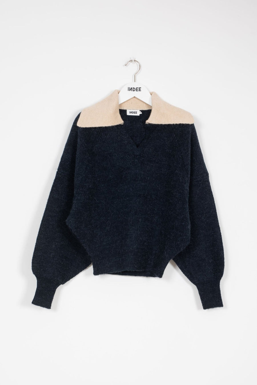 Pullover with Wide Polo Collar - Navy - Posh New York