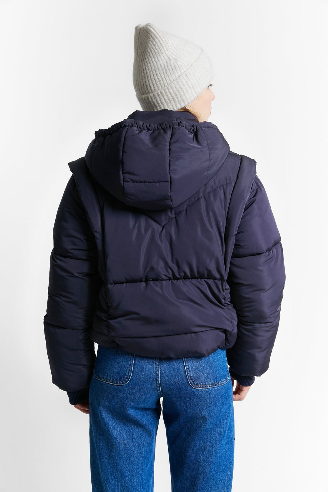 Reversible Puffer Jacket with Cap - Navy - Posh New York