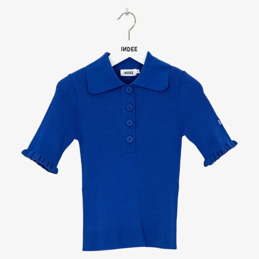 Ribbed Knitted Polo - Indigo - Posh New York