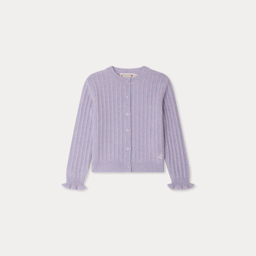 Ribbed Lavendar Cardigan With Ruffle - Lilas 057A - Posh New York