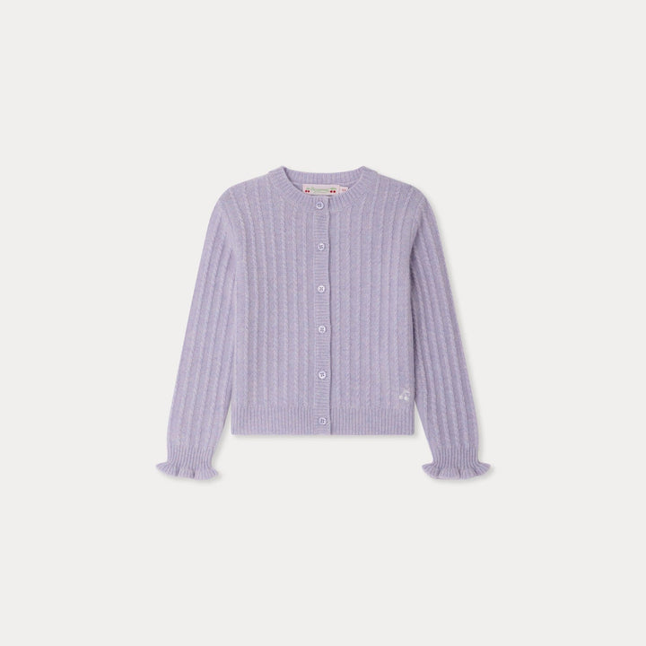Ribbed Lavendar Cardigan With Ruffle - Lilas 057A - Posh New York