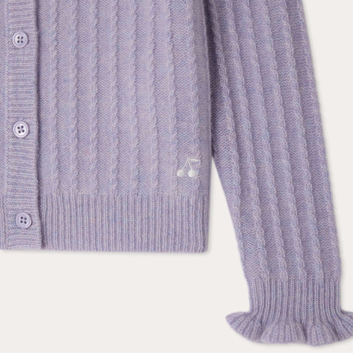 Ribbed Lavendar Cardigan With Ruffle - Lilas 057A - Posh New York