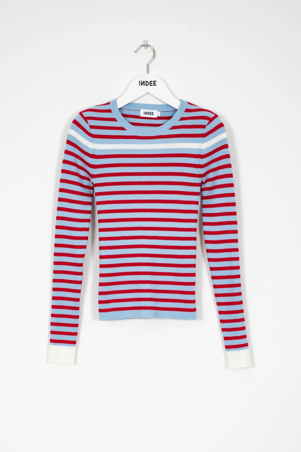 Ribbed Striped Fitted Pullover - Blue - Posh New York