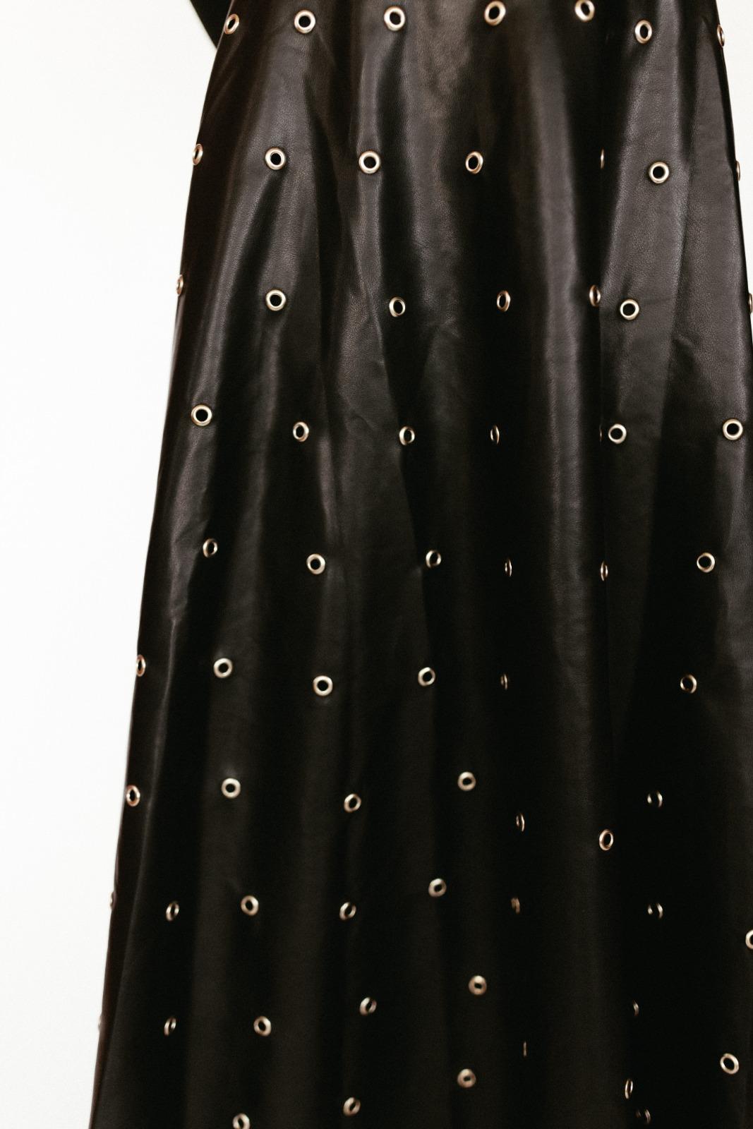 Rings Black Leather Maxi Skirt - Black - Posh New York