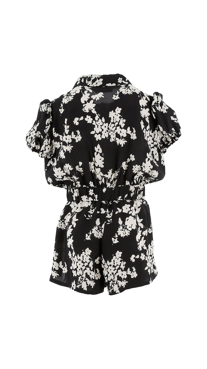 Romper Georgette Print Flower - Black/Butter - Posh New York