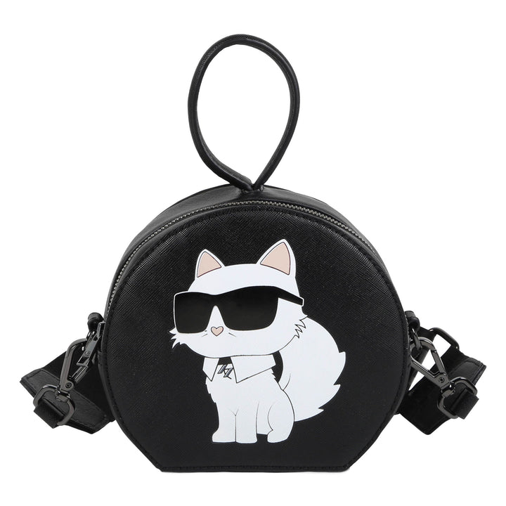 Round Handbag with Choupette Illustration - Black - Posh New York