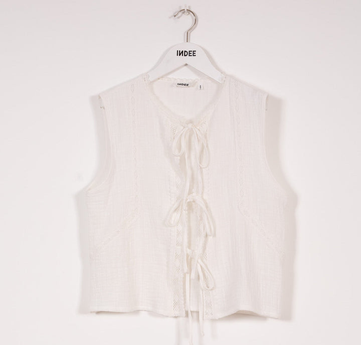 Rounded Neck Top With Lace - Off White - Posh New York