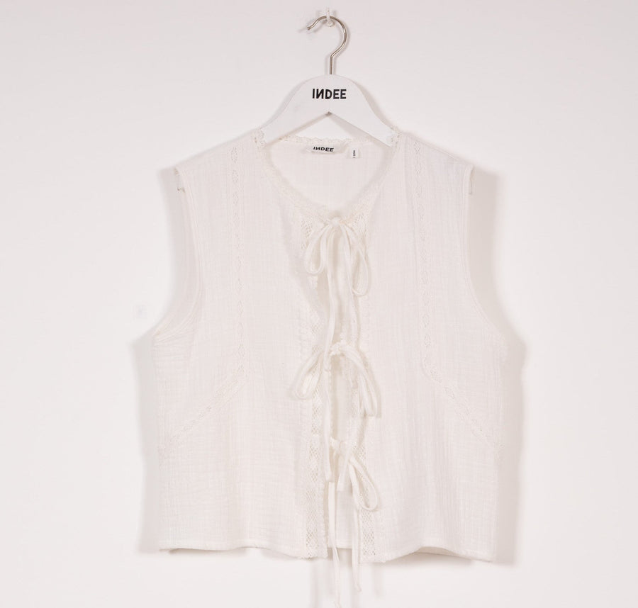 Rounded Neck Top With Lace - Off White - Posh New York