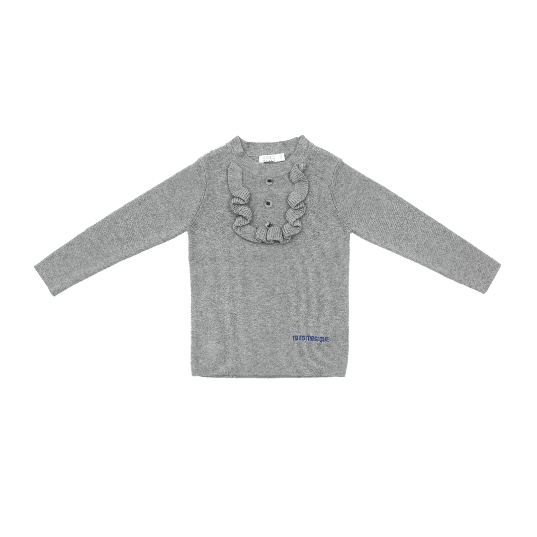 Ruffle Bib Sweater - Grey - Posh New York