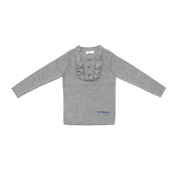 Ruffle Bib Sweater - Grey - Posh New York
