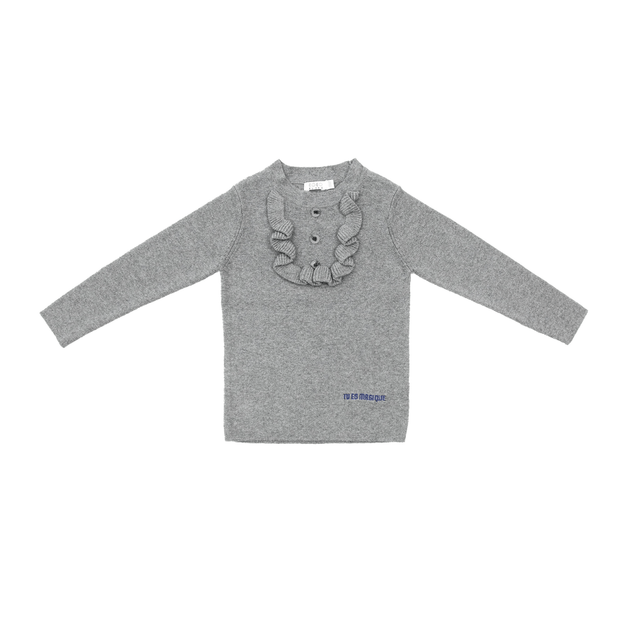 Ruffle Bib Sweater - Grey - Posh New York