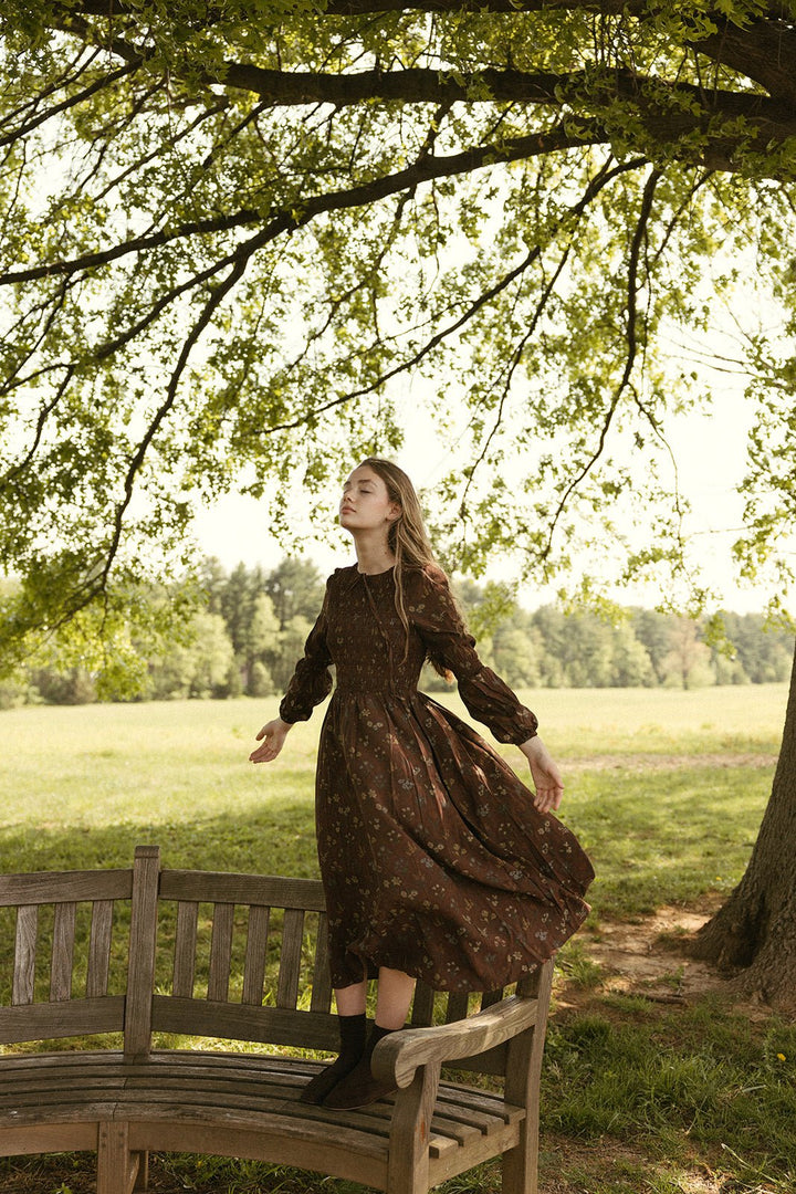 Rust Floral Smocked Dress - Print - Posh New York