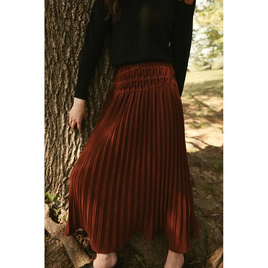 Rust Pleated Skirt - Red - Posh New York