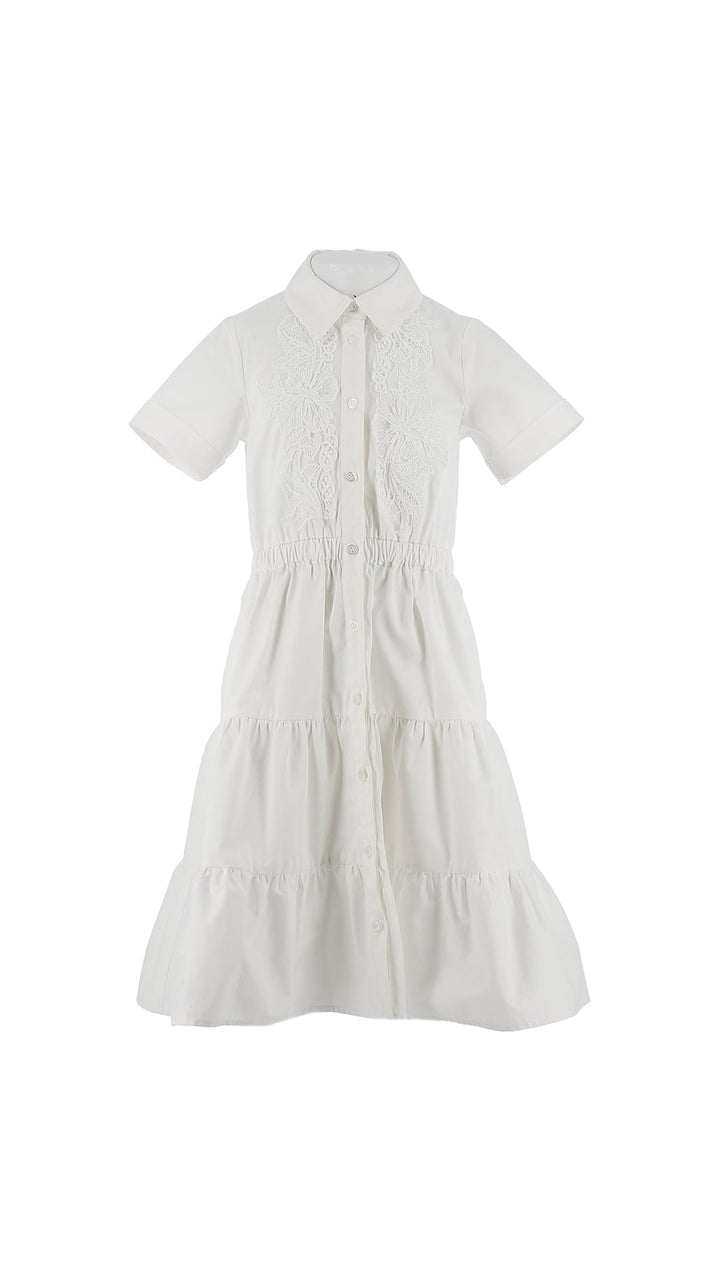 Shirt Dress with Lace - Natural - Posh New York