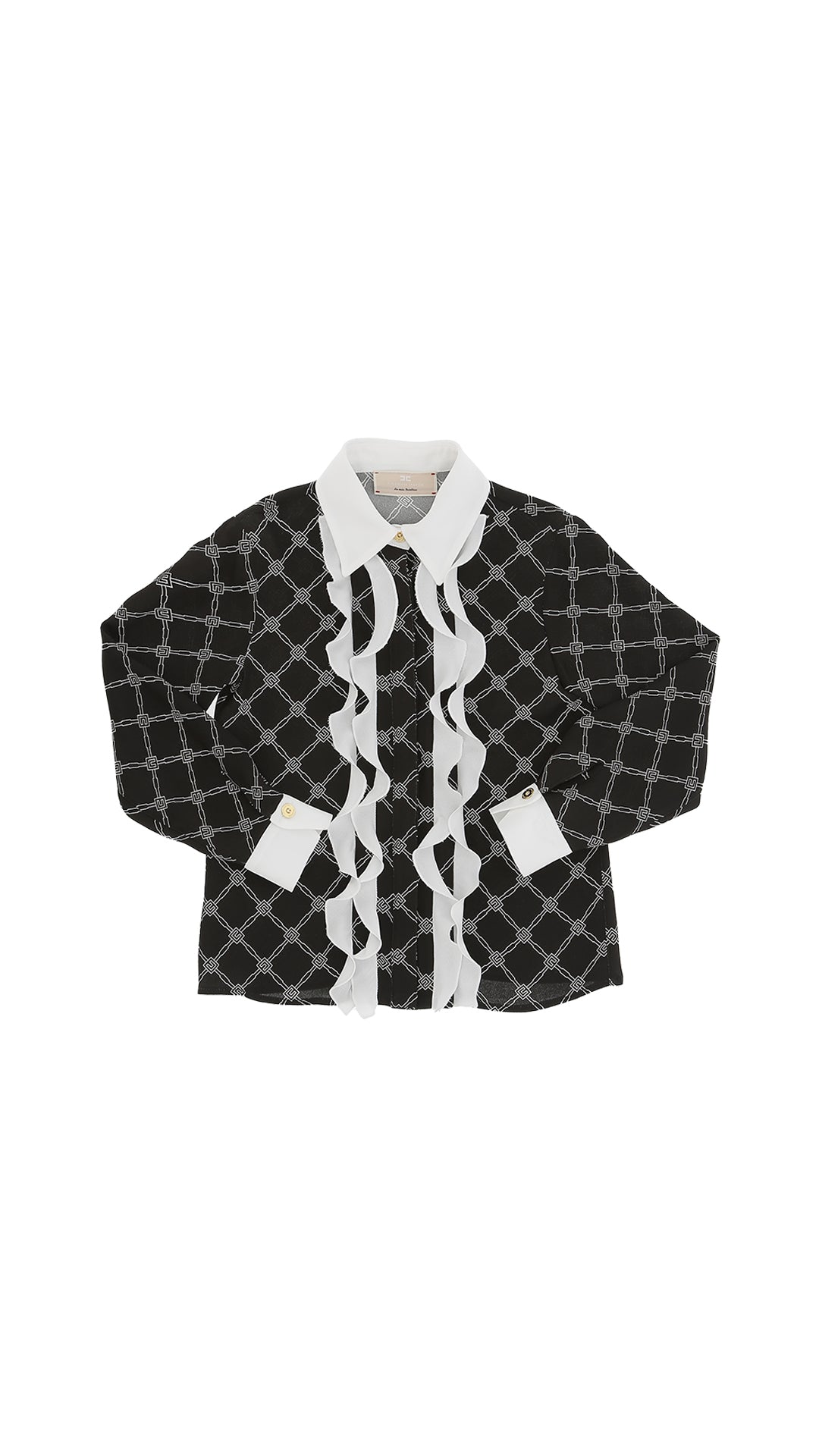 Shirt Georgette Print Ruffles - Black/Ivory - Posh New York