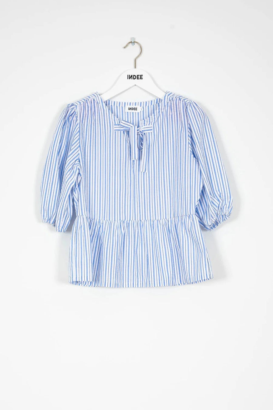 Short Sleeved Striped Cotton Top - Blue - Posh New York