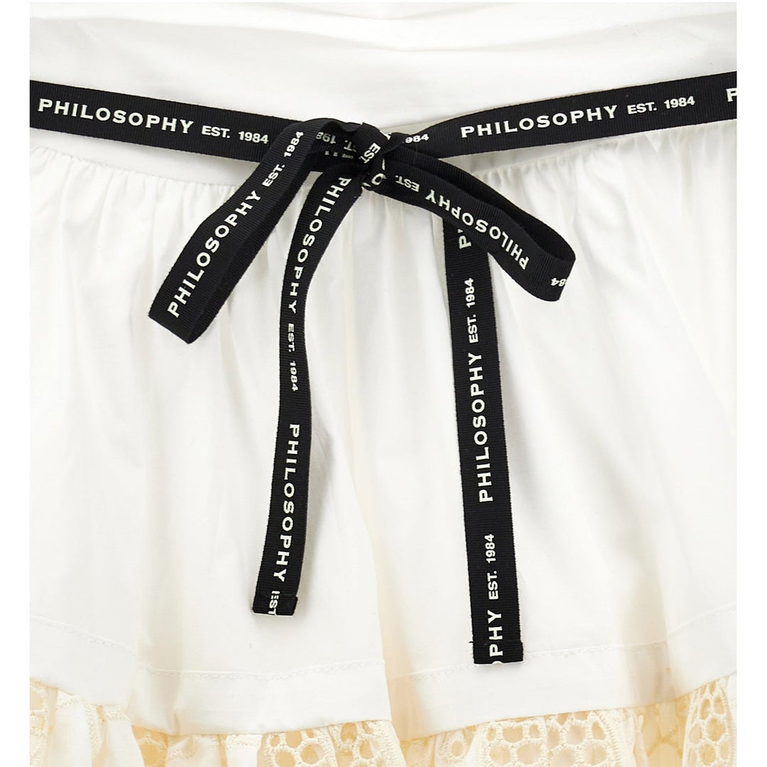 Skirt With Embroidered Detail & Logo Ribbon Tie - 0102 Off White - Posh New York