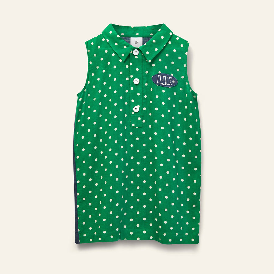 Sleeveless Polka Linen Dress - Fresh Green Dot - Posh New York