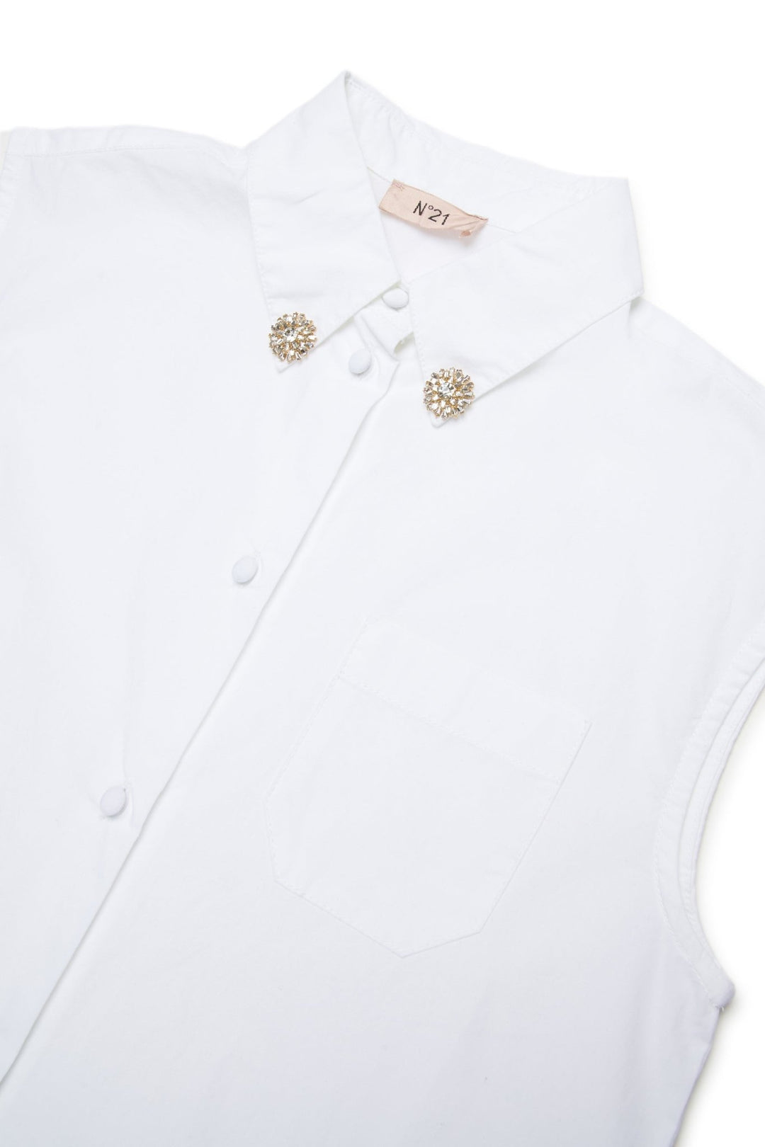 SLVLESS BUTTON UP SHIRT W/ JEWEL COLLAR - White - Posh New York