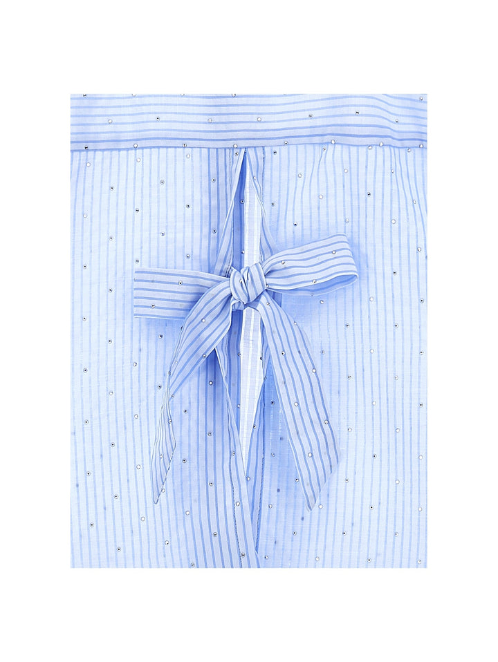 SS Boxy Button Up Shirt With Allover Stones - 0058 Blue - Posh New York